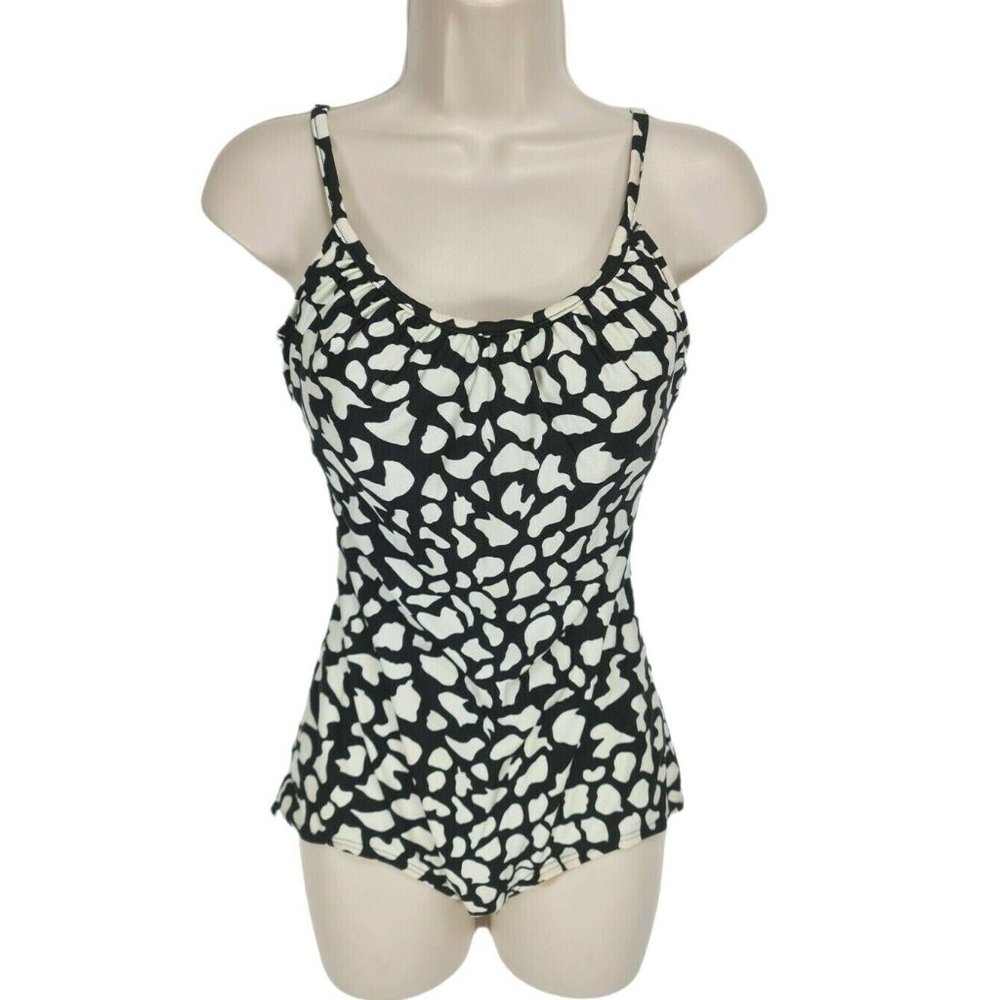 ARUBA Black White One Pieces Swimsuit Women Size M Build In Bra Stretchy 68P